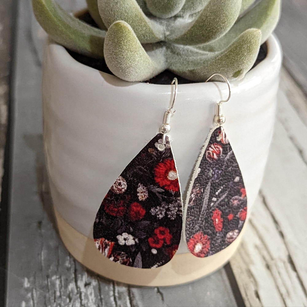 3 for $6 Item: Small Gothic Floral Faux Leather Earrings NEW!